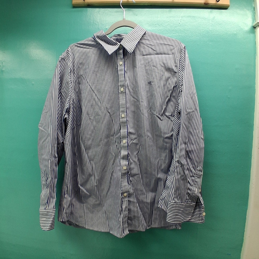 Lauren Ralph Lauren Button Down Shirt XL Blue White Striped Non-Iron Preppy Logo